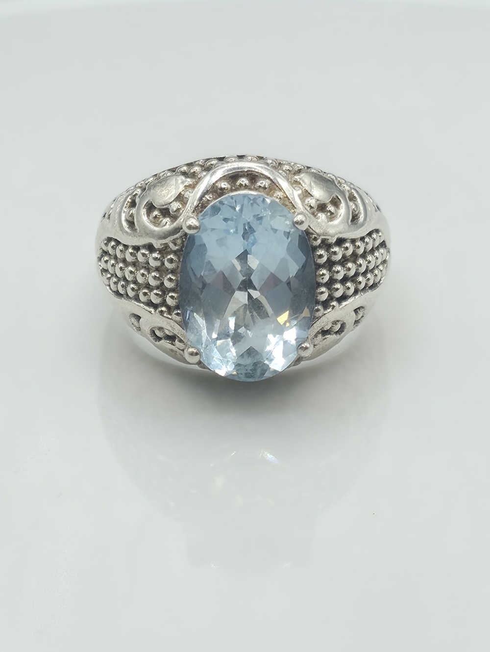 Rare Estate Designer Signed Clyde Duneier Genuine Sky Blue Topaz Ring